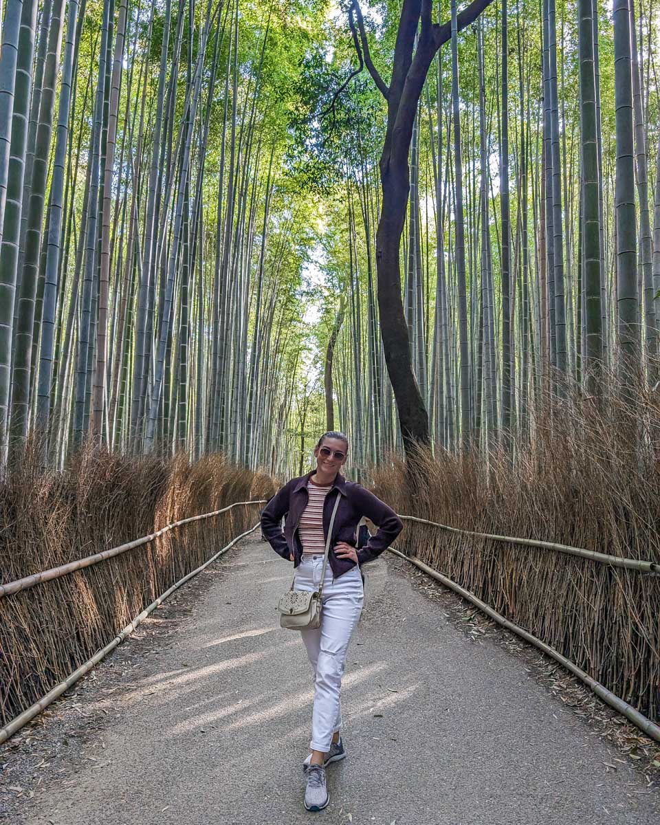 Bailey poses for a photo at Arashiyama Bamboo Forest in Kyoto, Japan