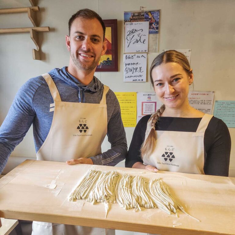 Daniel and Bailey make Soba Noodles in Japan during a cooking class