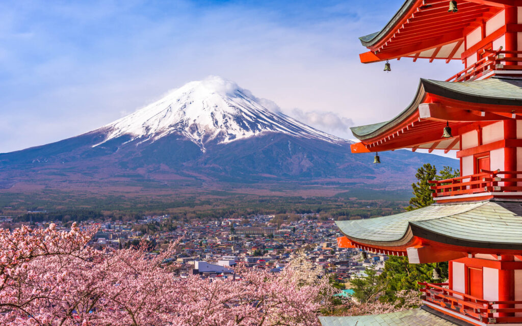 Pagoda and Fuji in Spring