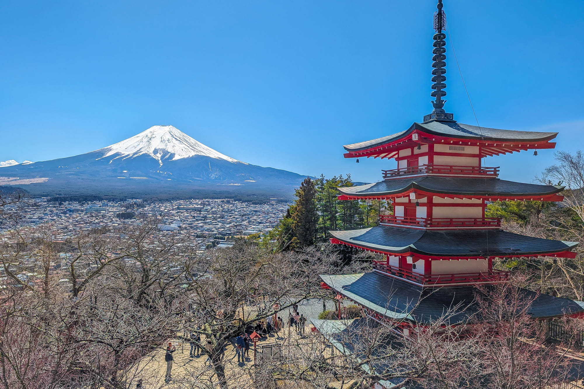 Mt Fuji as seen from the The Chureito Pagoda in Japan