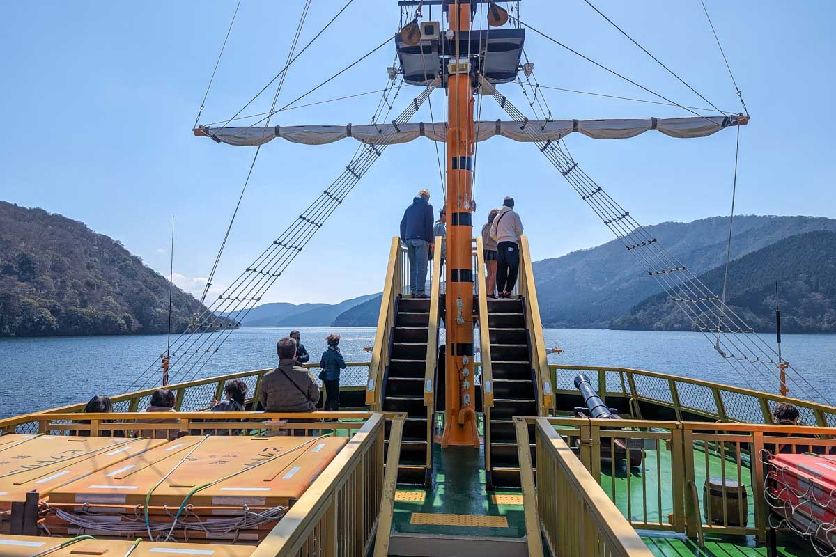 View from the deck on the scenic cruise on Lake Ashi Hakone Japan