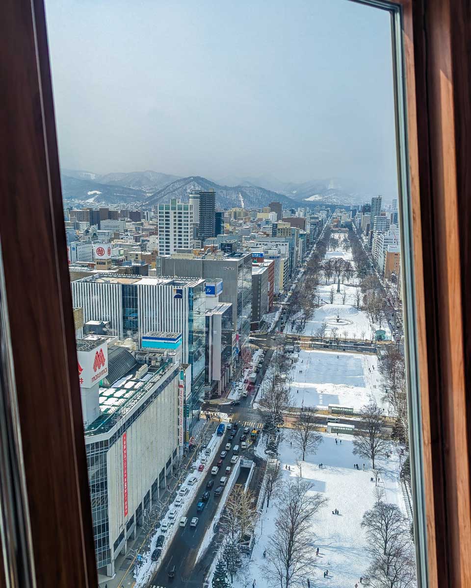View from the window of the street below from the Sapporo TV Tower