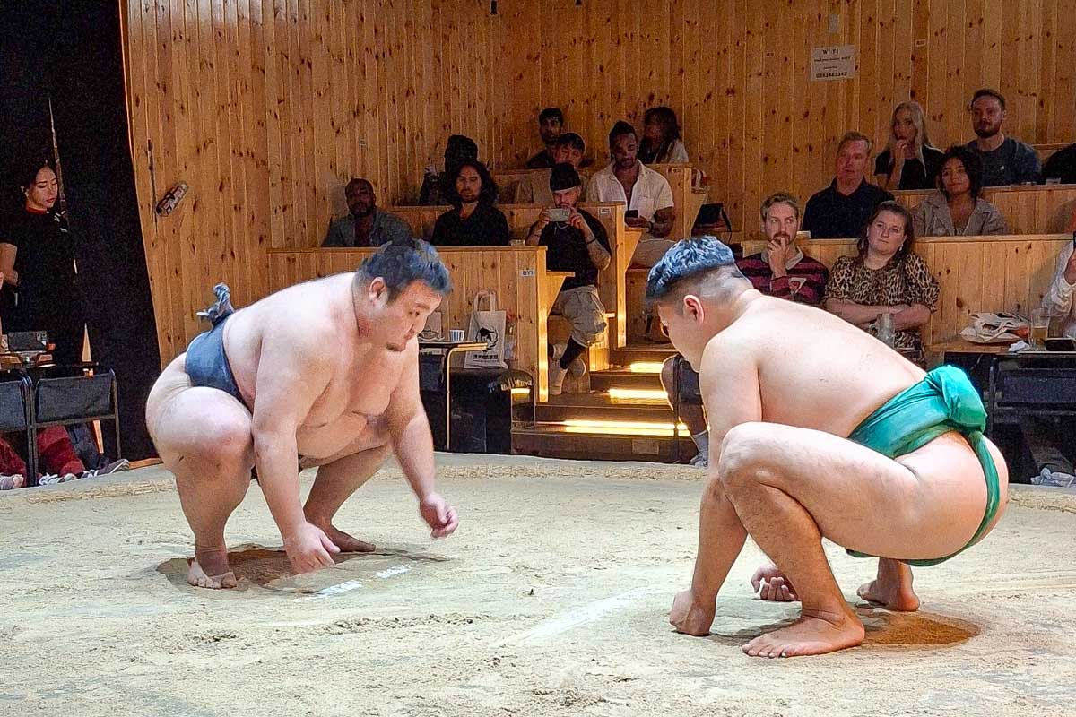 Two sumo wrestlers in Tokyo Japan