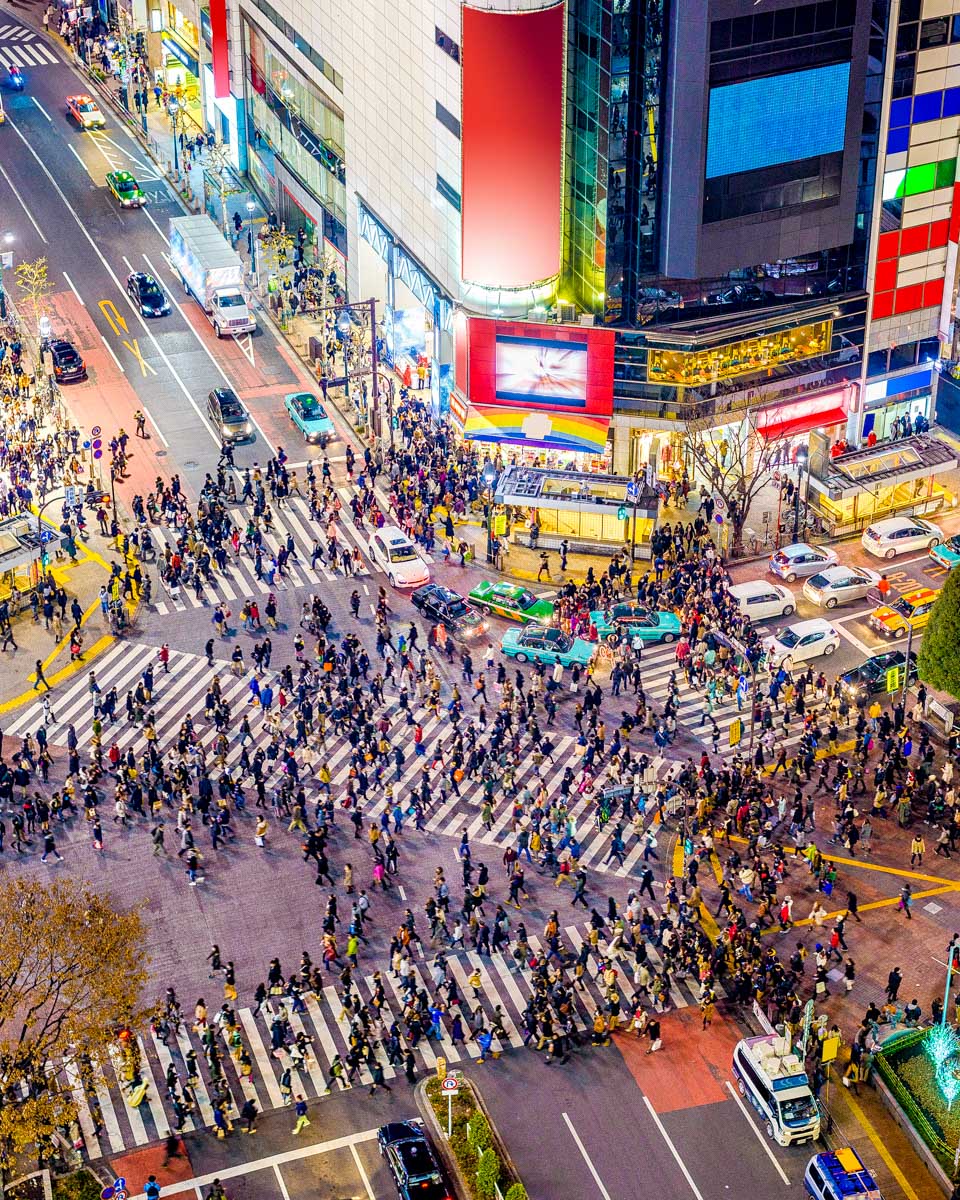 Shibuya Crossing at night in Tokyo Japan