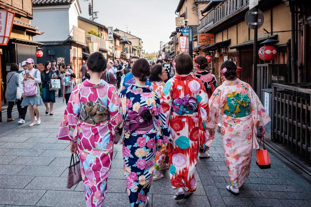 The Gion District and geisha during the evening in Kyoto Japan