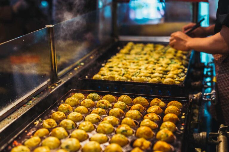 Takoyaki eaten in Osaka Japan at night