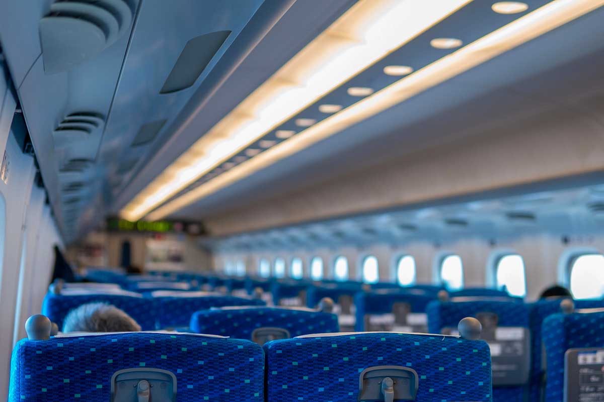 Inside of a bullet train in Japan