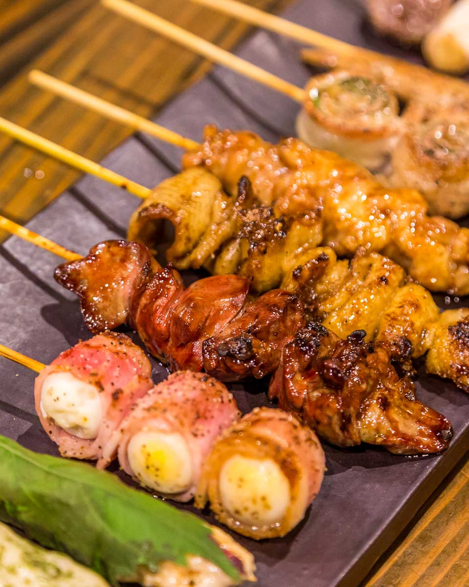 Japanese yakitori food eaten on a food tour of Osaka Japan