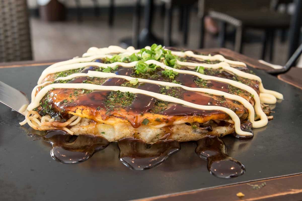 Okonomiyaki eaten in Tokyo Japan