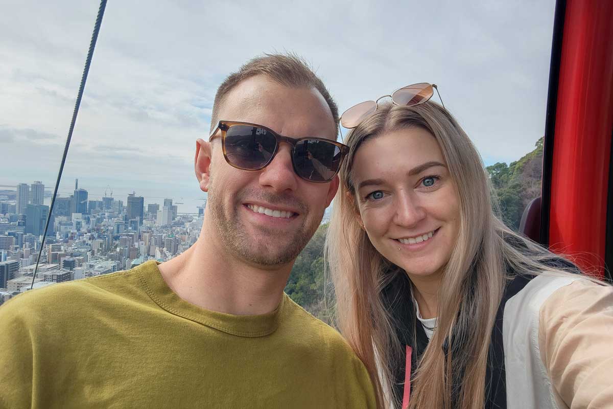 Daniel and Bailey on the Shin-Kobe Ropeway in Kobe Japan