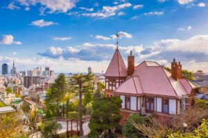 Kitano Ijinkan-gai and view of Kobe in Kobe Japan