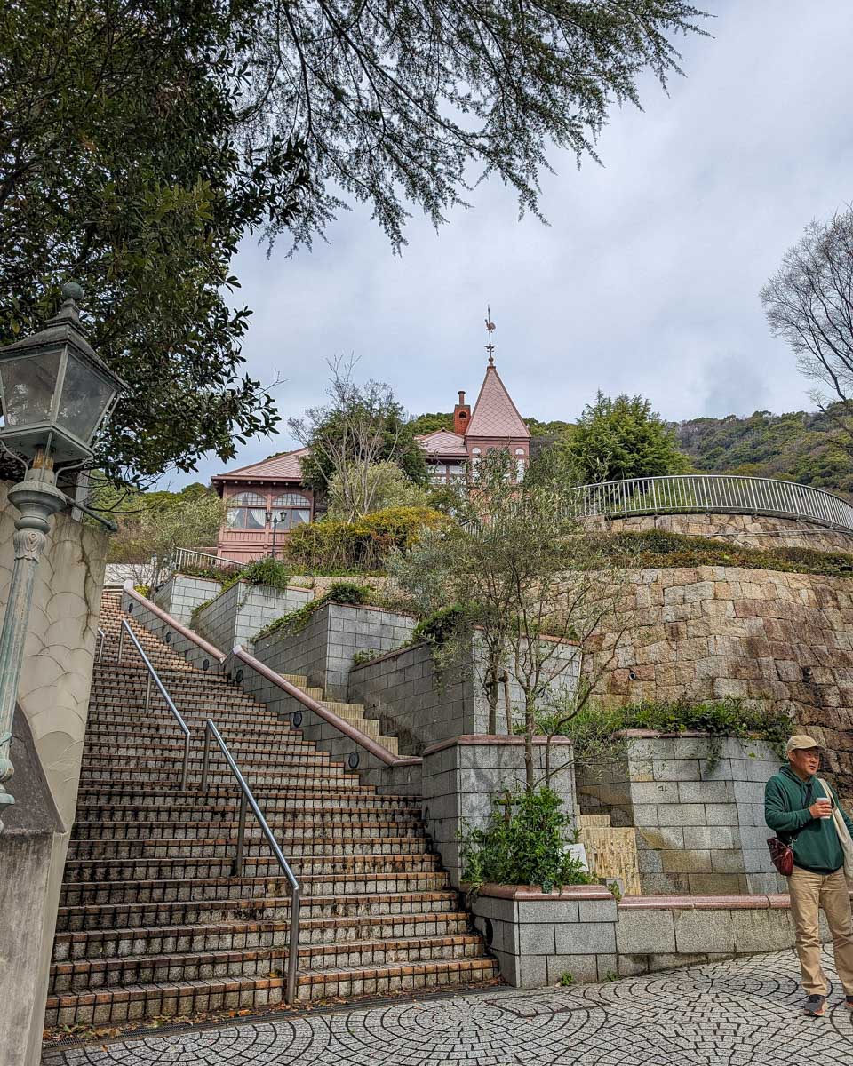 Looking at the Weathercock house in historic Kitano Ijinkan-gai in Kobe Japan (5)