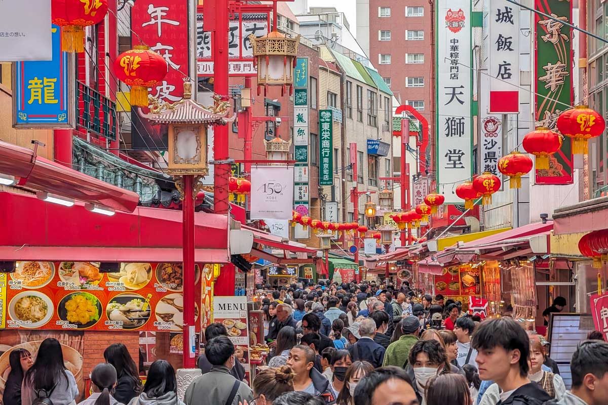 People walking through Chinatown in Kobe Japan (2)