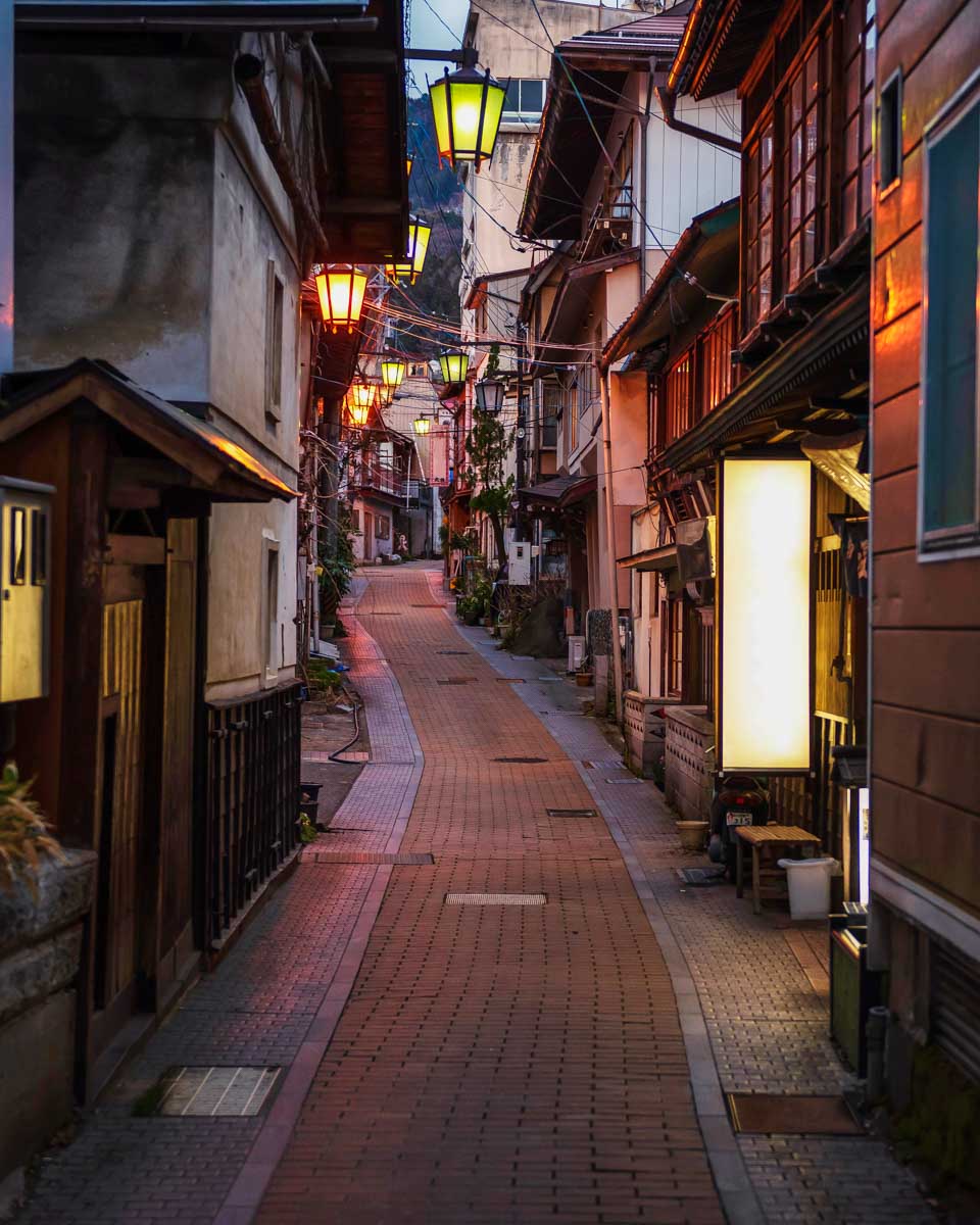 Shibu Onsen at dusk in Yamanouchi near Nagano Japan