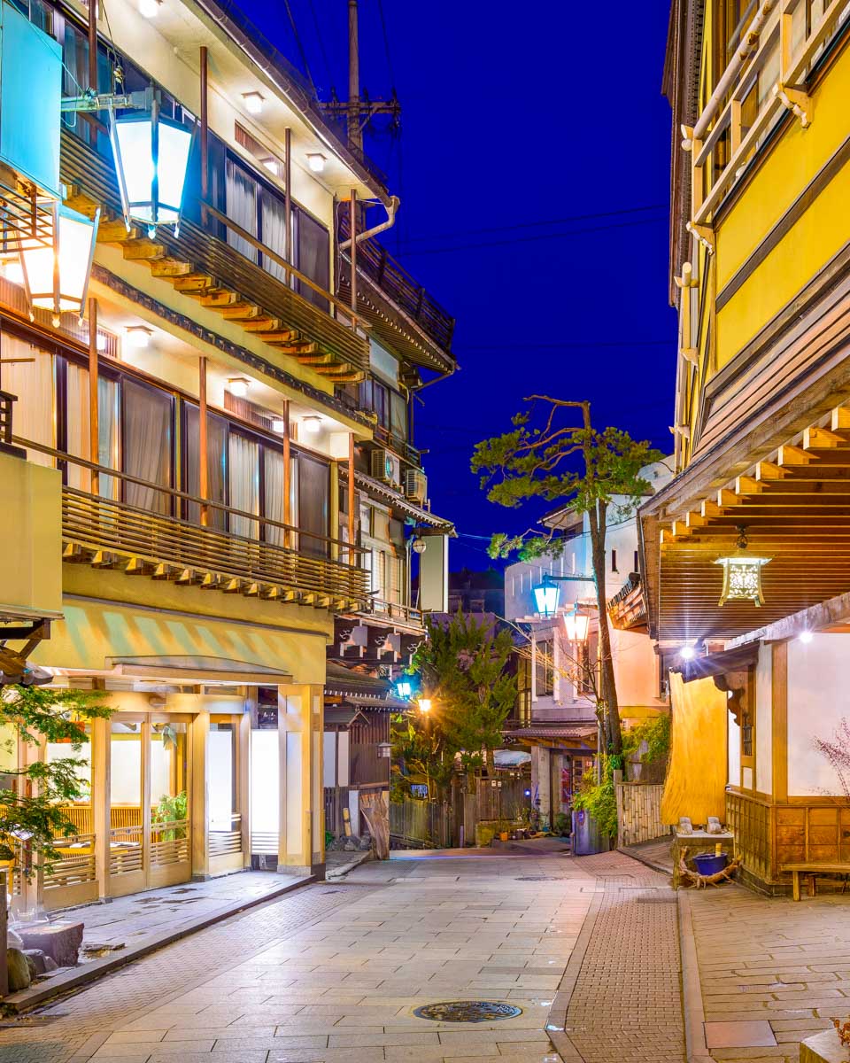 The village of Shibu Onsen near Nagano Japan at night