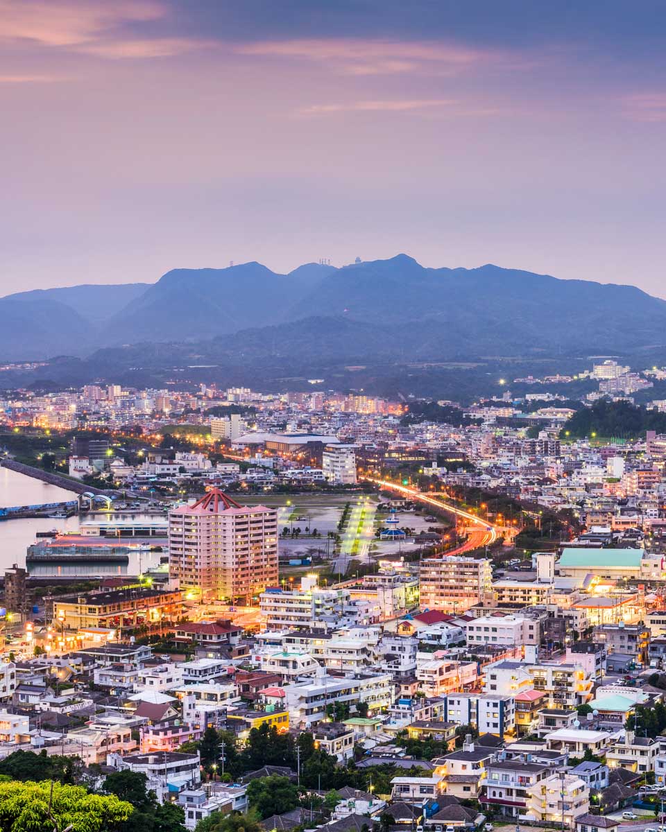 Aerial view of Nago, Okinawa, Japan