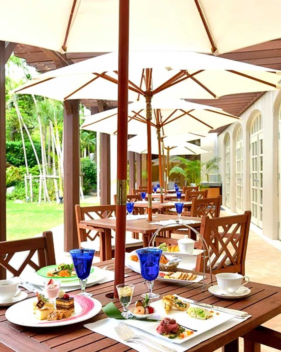 Breakfast served outside on the patio at Naha Terrance in Okinawa Japan copy