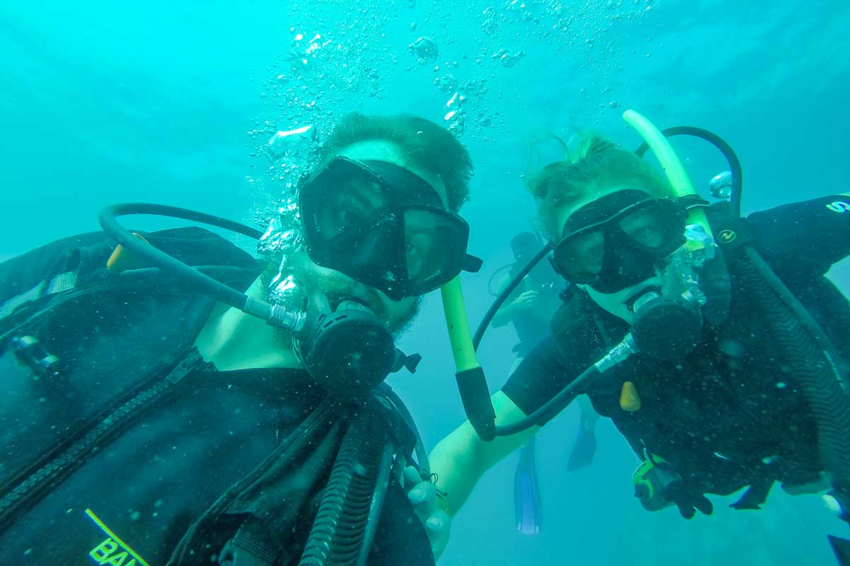 Daniel-and-Bailey-take-a-selfie-while-scuba-diving-in-Okinawa Japan