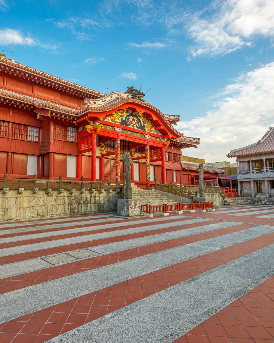 Historic Shuri Castle of Okinawa, Japan seen on a bike tour of Naha