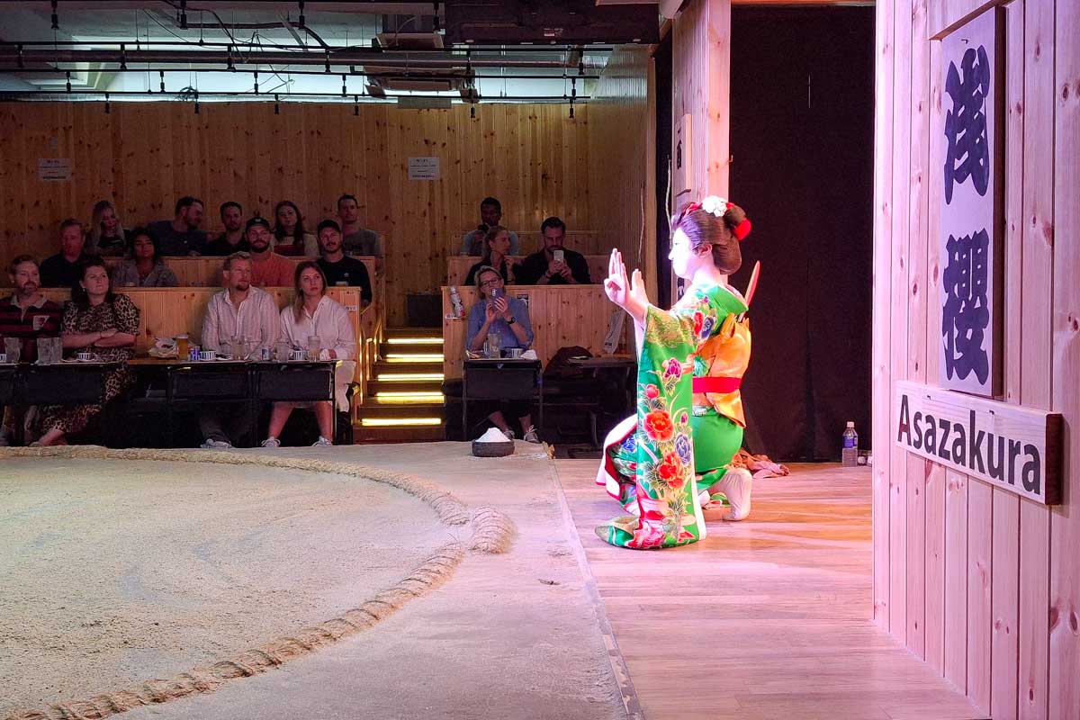 A geisha performance at a sumo show in Tokyo Japan