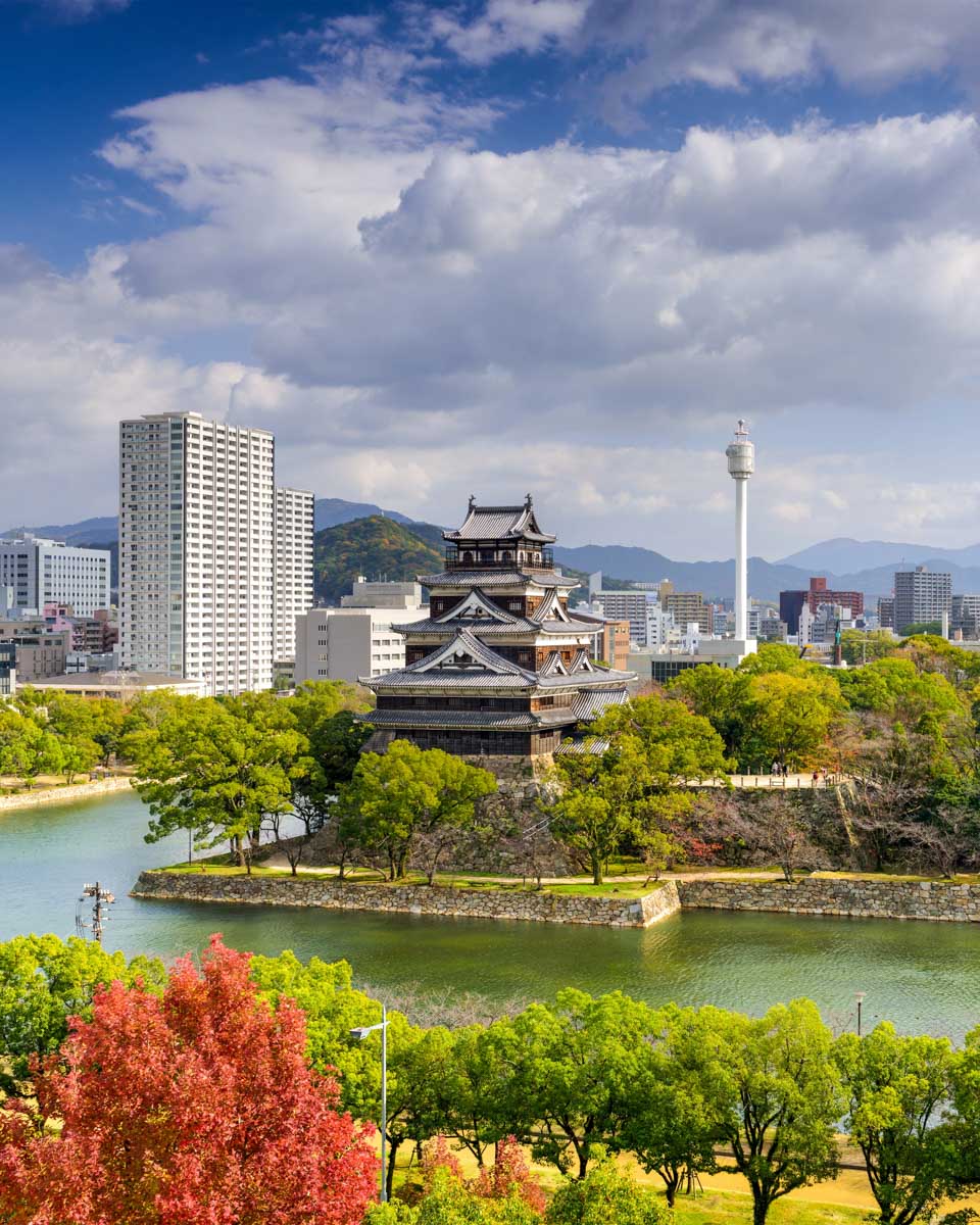 Aerial view of downtown Hiroshima skyline