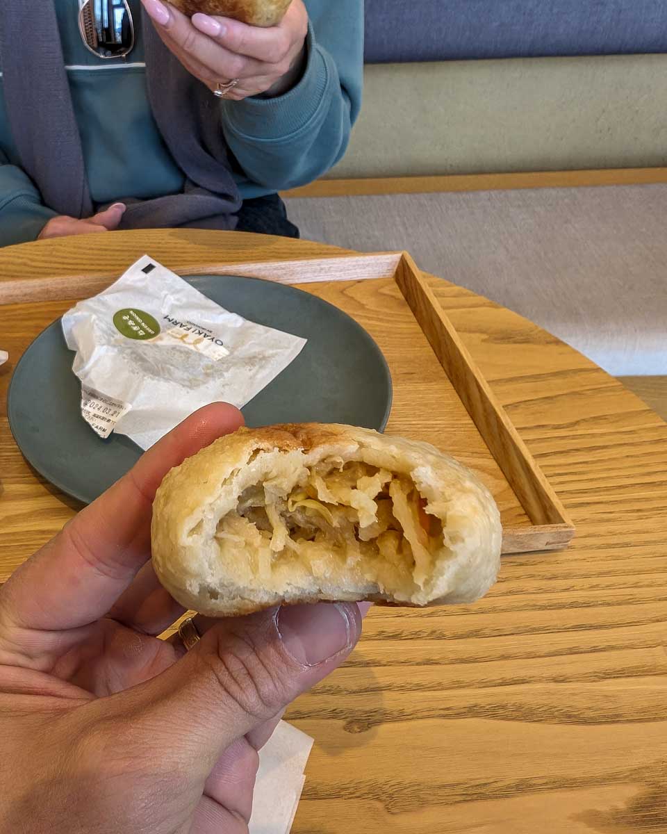 An Oyaki stuffed dumpling eaten in Nagano Japan