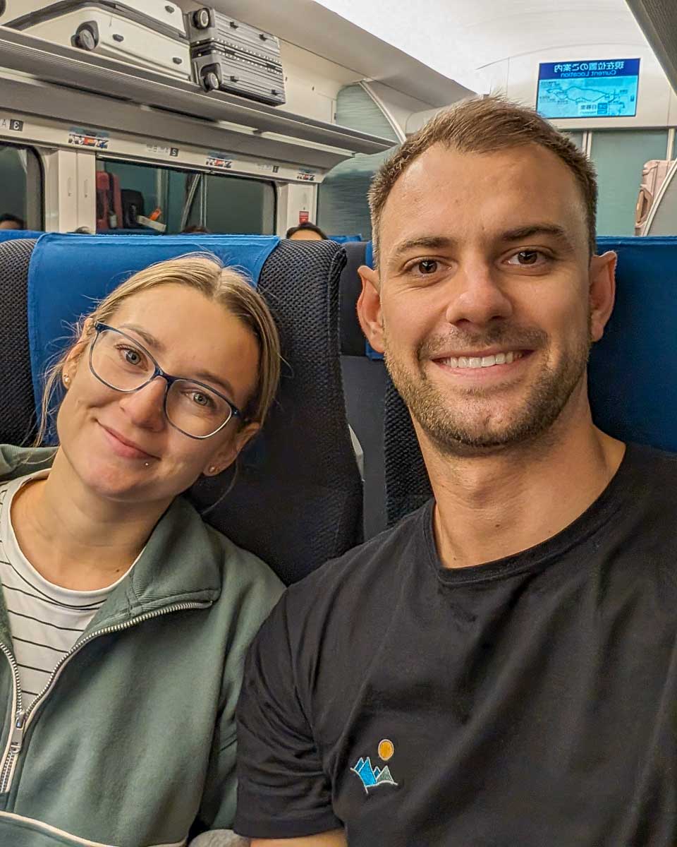 Bailey and Daniel on the train in Japan