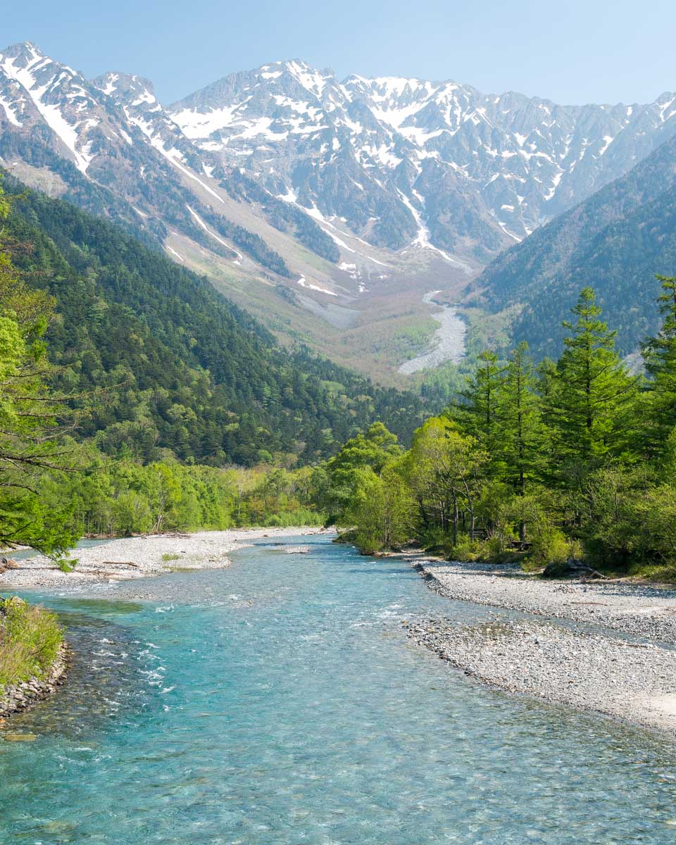 Kamikochi’s scenic Azusa River seen on a tour from Nagano Japan