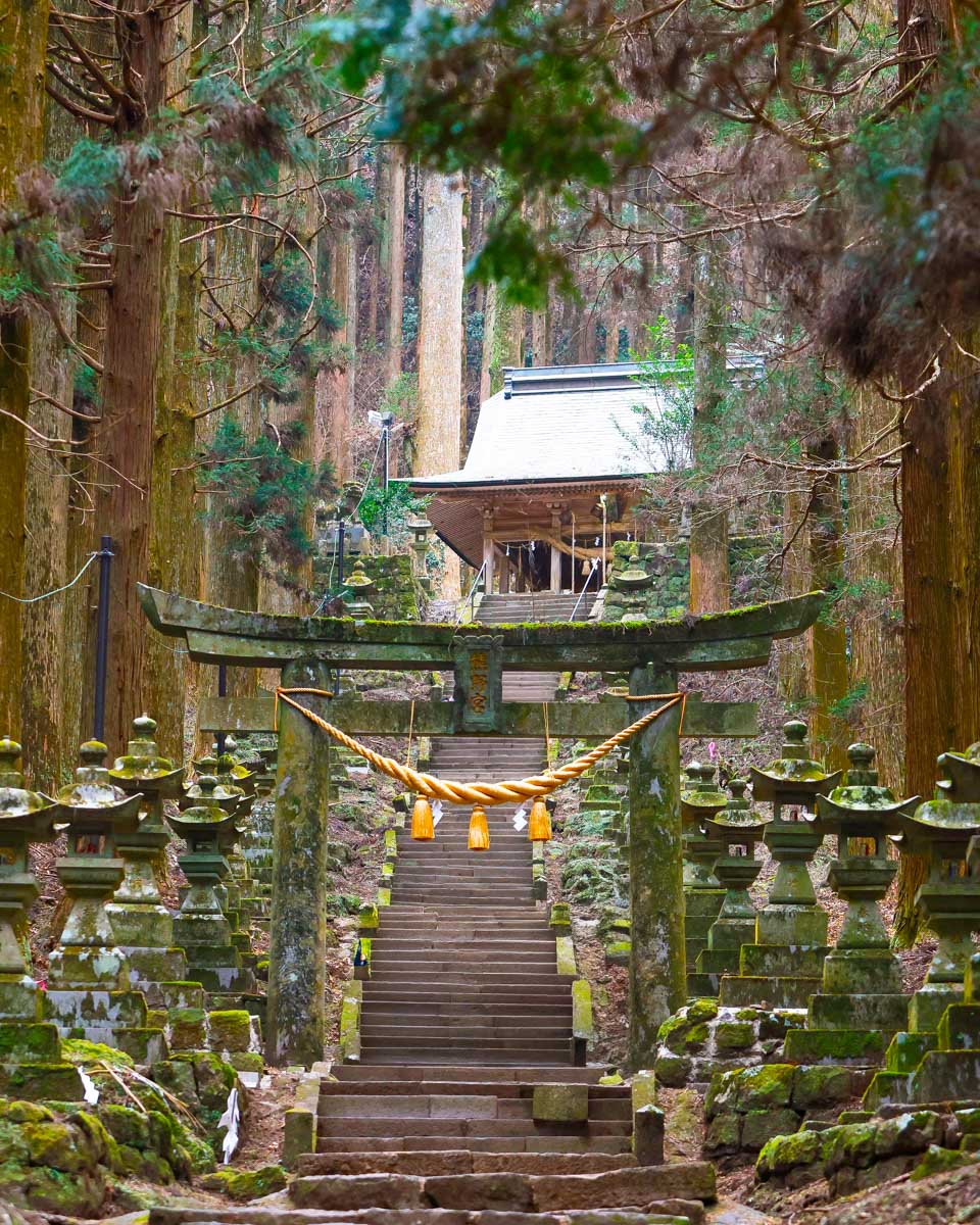 Kamishikimi Kumanoimasu Shrine seen on a tour from Fukuoka Japan