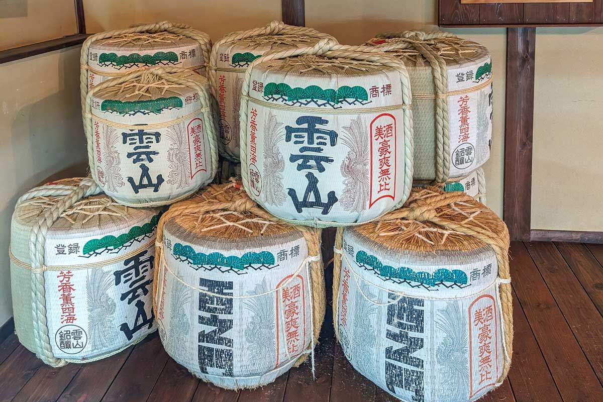 Sake barrels seen on a tour of Nagano Japan