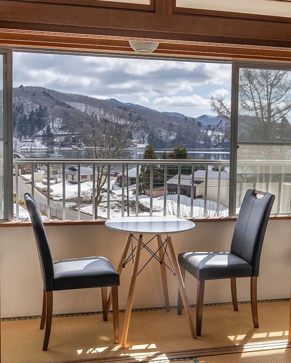 Sitting area with lake view at Elan Hotel Lake Nojiri in Nagano copy