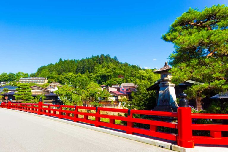 The iconic red bridge in Takayama Japan