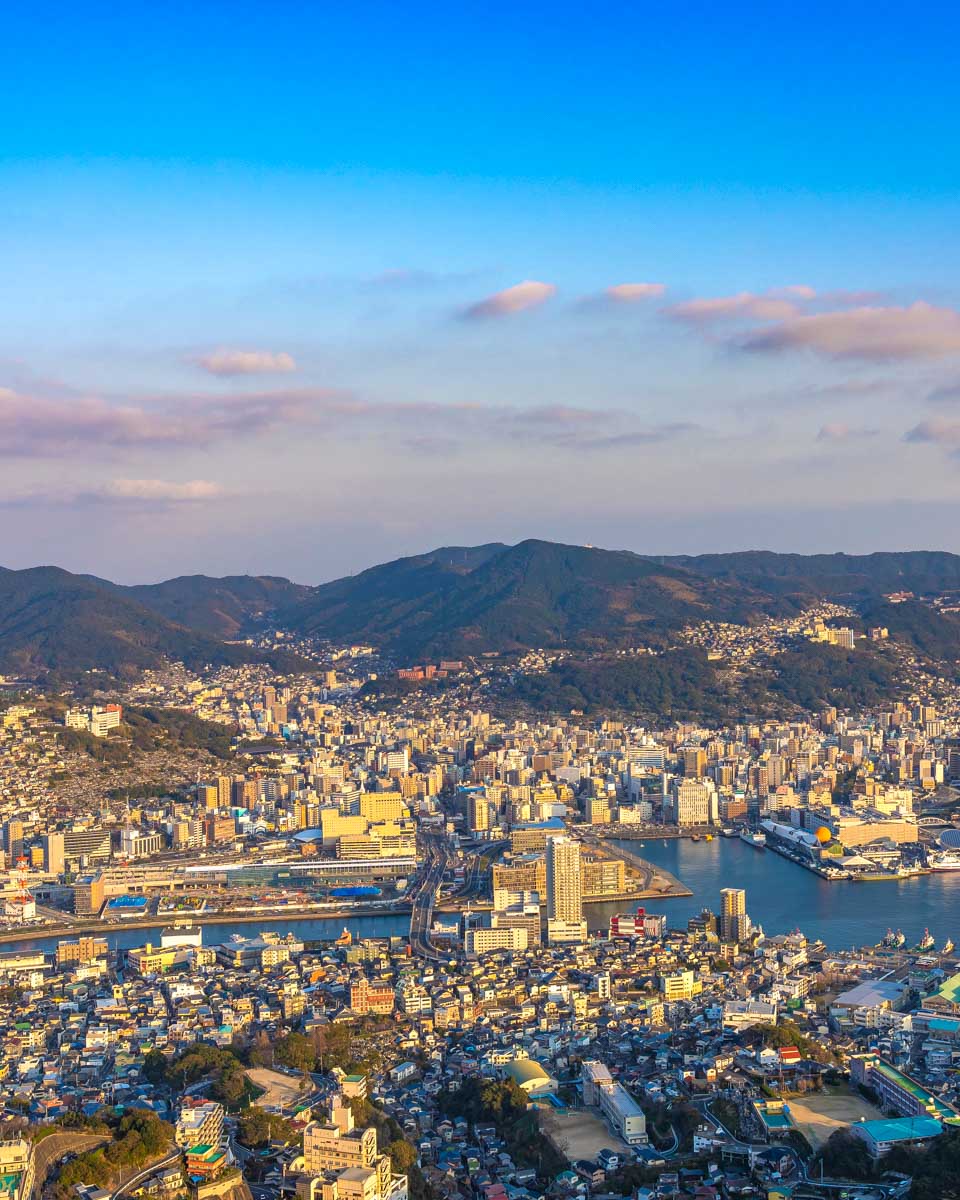 The view of Nagasaki from the top of Mt. Inasa in Nagasaki Japan