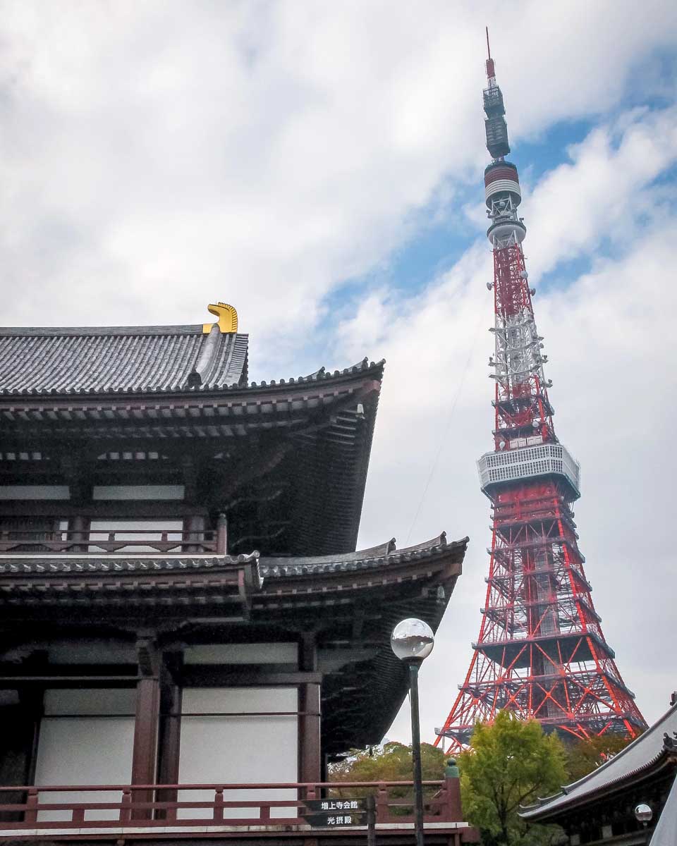 Tokyo Tower and Zōjō-ji Temple seen on a bike tour of Shibuya Japan Tokyo