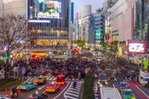Top view of Shibuya Crossing in Shibuya Tokyo Japan