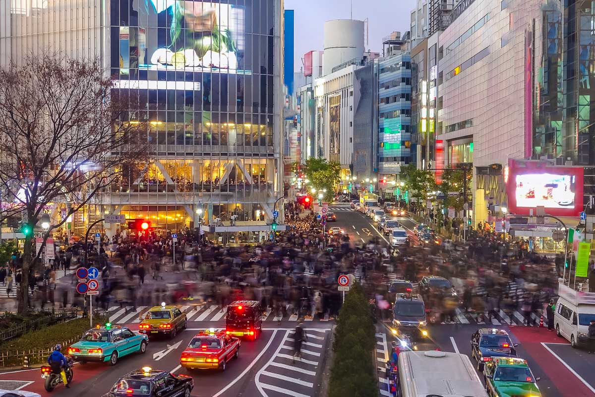 Top view of Shibuya Crossing in Shibuya Tokyo Japan