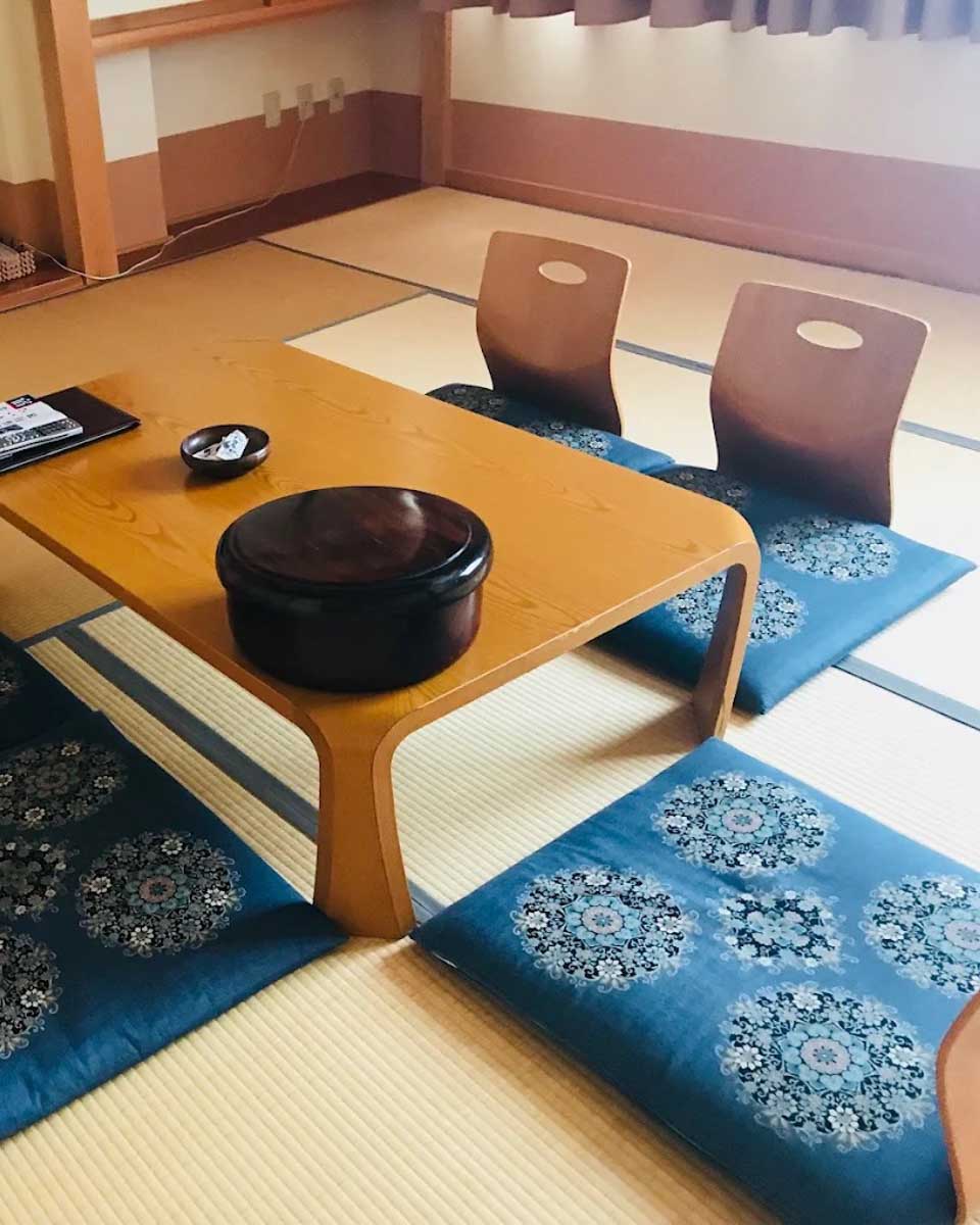 Traditional tatami set up at Sachinoyu Hotel Shiga Kogen in Nagano copy