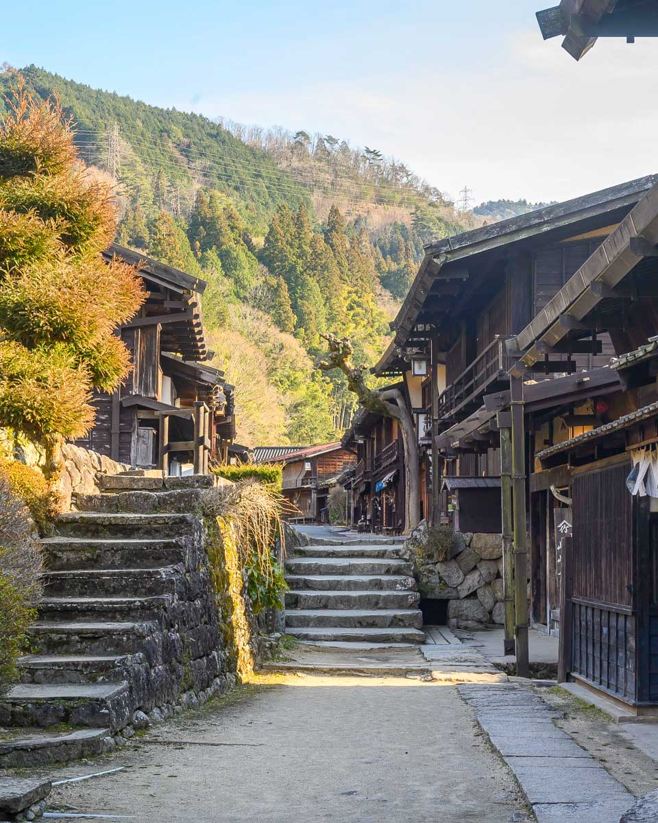 Tsumago-juku town seen on a hiking tour from Nagano Japan