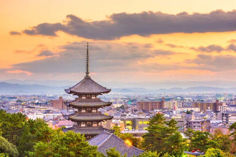 View of the cityscape in Nara, Japan
