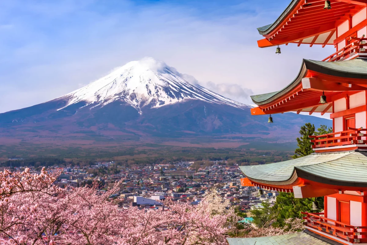 Pagoda and Fuji in Spring