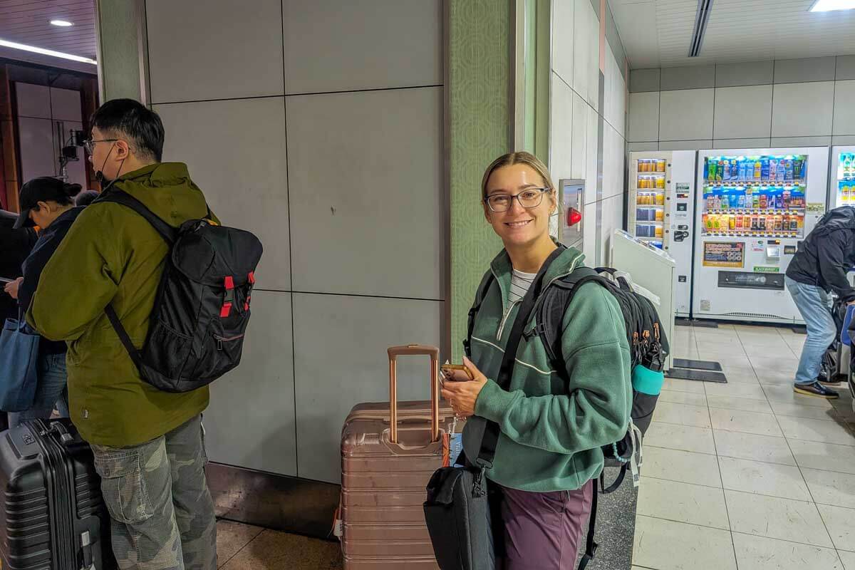 Bailey ques for the train in Japan