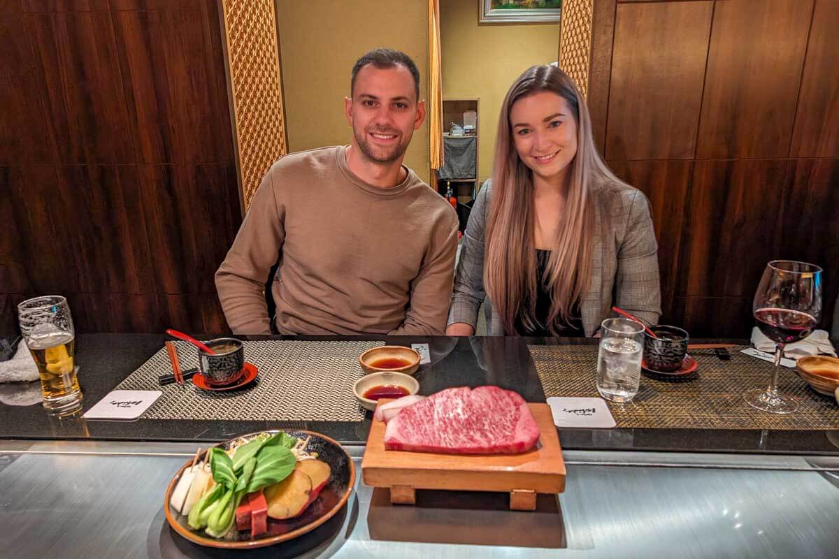Daniel and Bailey eat dinner in Kobe Japan