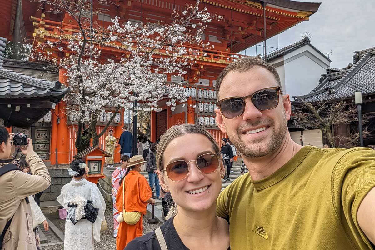 Daniel and Bailey selfie at a shrine in Japan