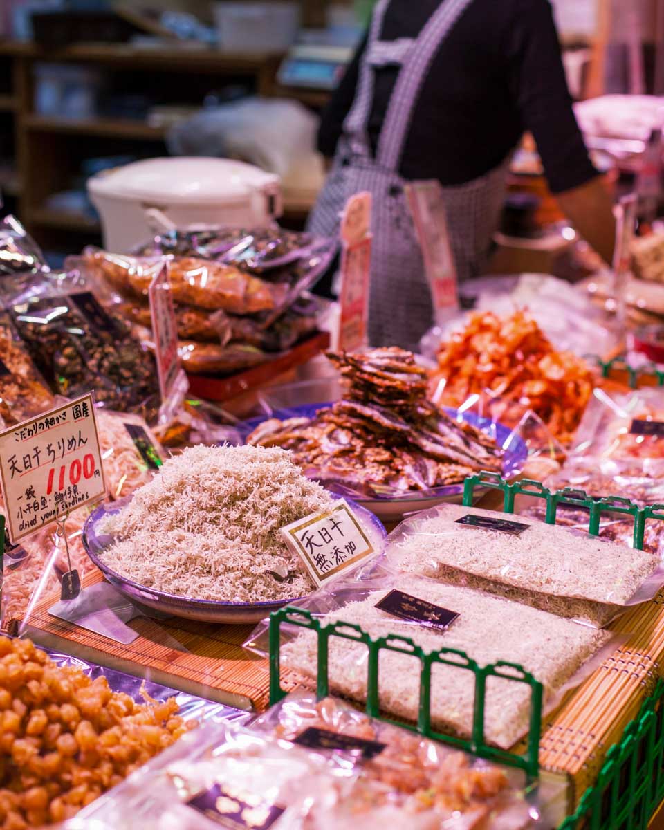 Ingredients-for-sale-at-Kuromon-Market-Osaka