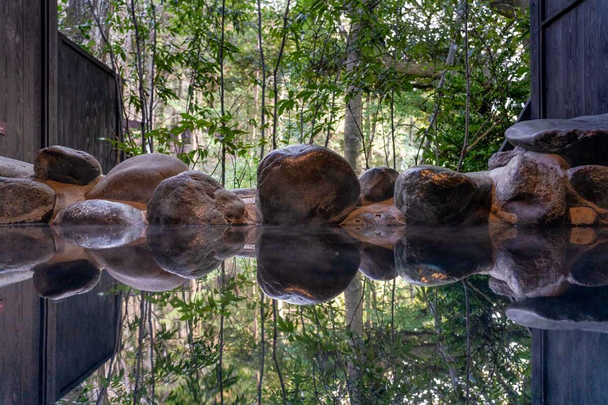An outdoor open air onsen in Hakone Japan