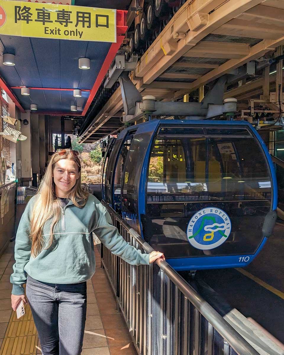 Bailey by a cable car in Gora Hakone Japan