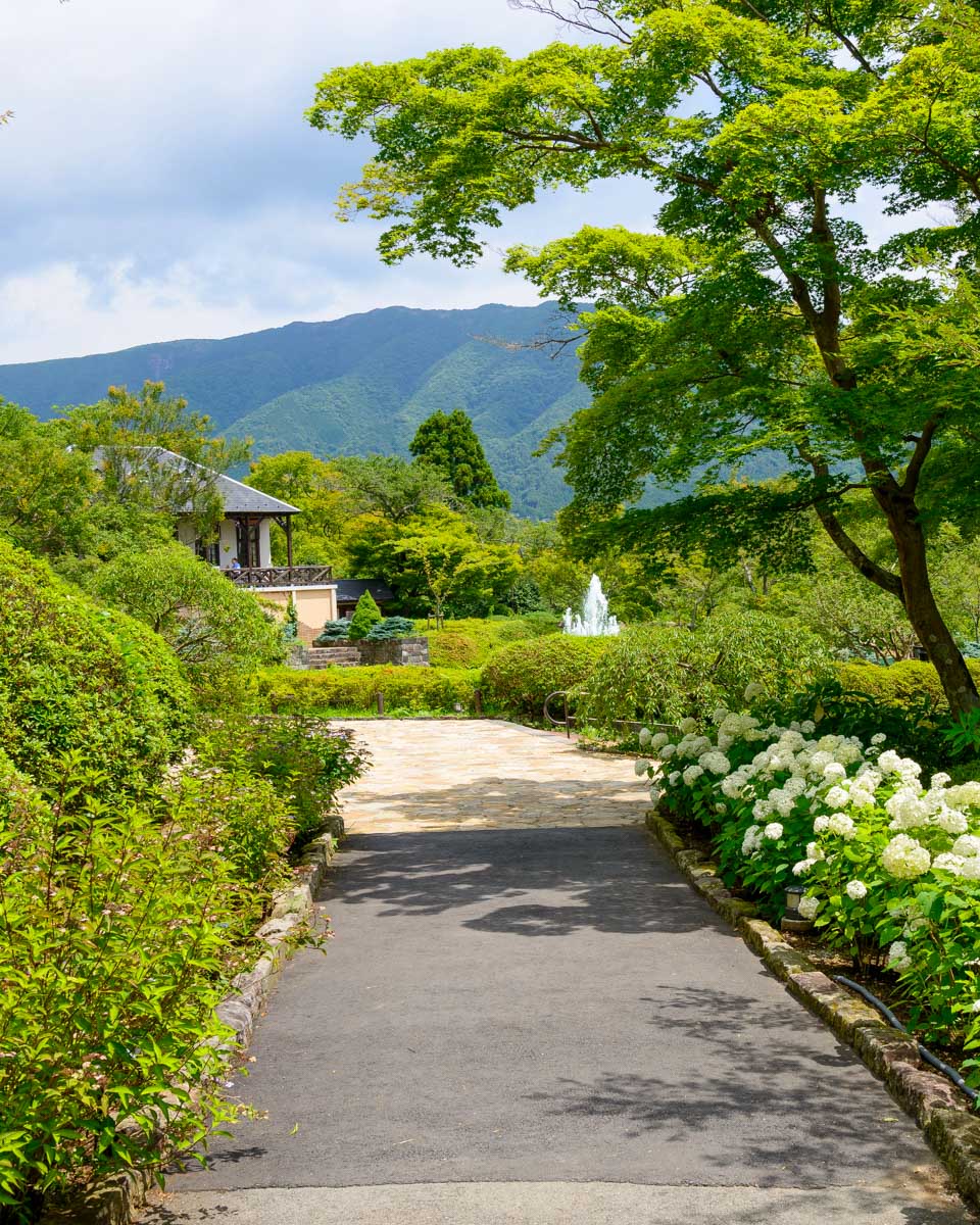 Walking through Gora Park in Gora Hakone Japan