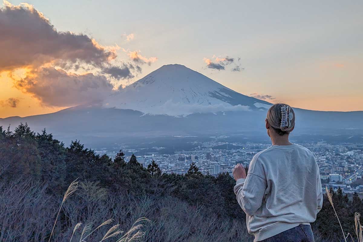 Bailey looks at Mt Fuji Japan
