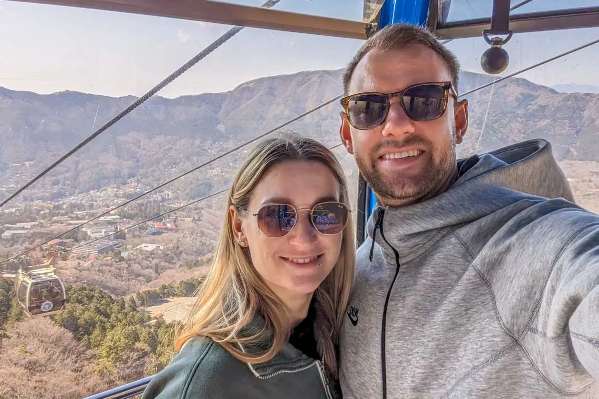 Bailey and Daniel on the Hakone Ropewway in Japan