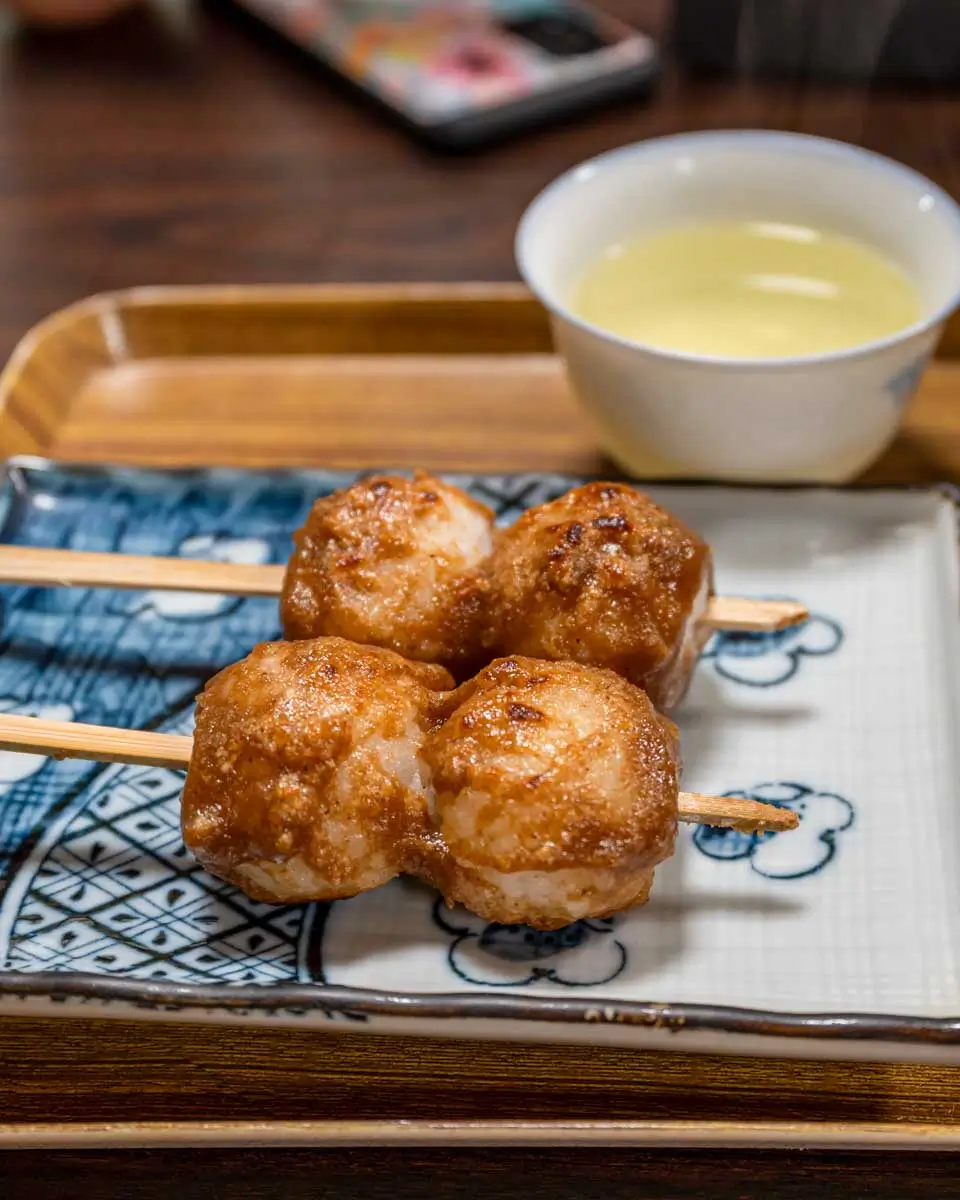 Gohei mochi eaten on a food tour in Nagoya Japan